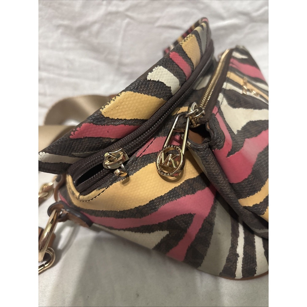 Michael Kors Slater Medium Metallic Zebra Logo Sling Fanny Pack Purse Crossbody - Picture 15 of 15